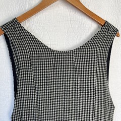 Vintage Wool Gingham Plaid Jumper Dress Pinafore Black Grey Homemade Pullover M