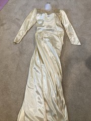 Vintage Wedding Dress Long Sleeves Button Back Train Cream Satin Handmade READ