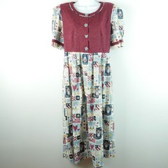 Vintage Handmade 90s Dress Prairie Granny Novelty Cute Teacher M Midi Cottage
