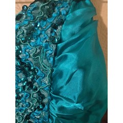 Vintage Zum Zum Teal Satin Sequin Mermaid Prom Dress Bow 80s 90s Size 10