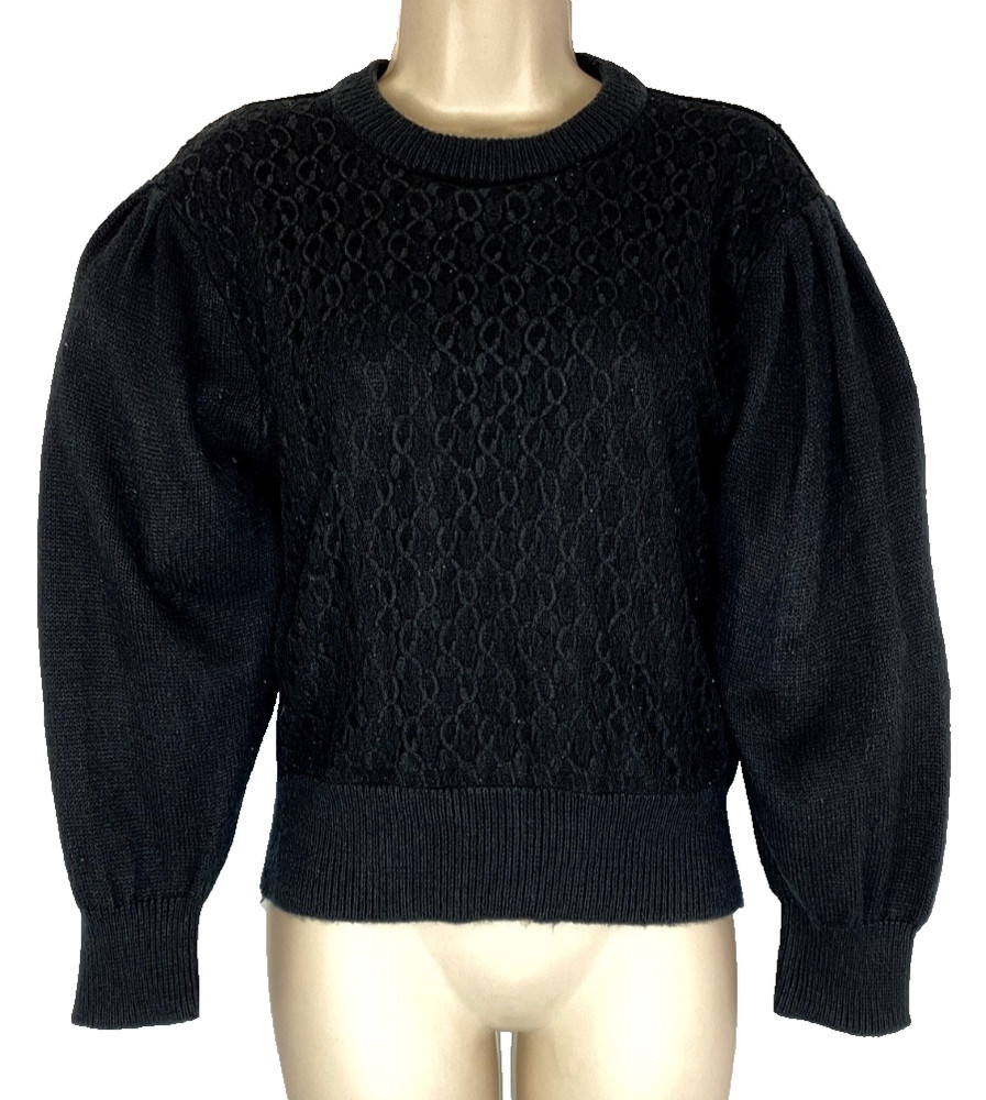 Vintage 1980s black puffed sleeve lace sweater M GITANO pull over balloon