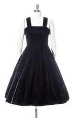 Vintage 1950s 50s SUZY PERETTE Black Velvet Dress Holiday Party Formal Gown