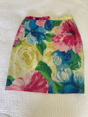 OUTSTANDING VTG Raul Blanco 100% Silk Sequined FLORAL Pencil Skirt Sz 10 resort