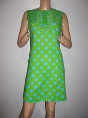 FABULOUS Vtg 60s MOD Space Age POP ART Twiggy Style Polka Dot Linen Mini Dress M