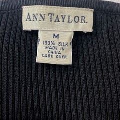 100% Silk Ann Taylor Vintage Ribbed Knit Cardigan Sweater Black Women Medium EUC