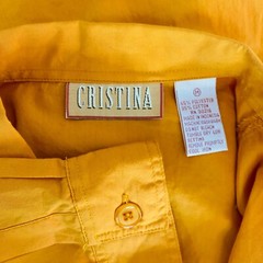 Vintage 1980s gold blouse, yellow mustard cotton blend long sleeve turmeric S M