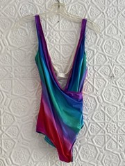 vintage 1980s jantzen one piece swimsuit bathing suit colorful rainbow beach