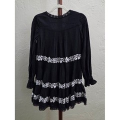 D40. Anthropologie Long Sleeve Embroidered Pintuck Swing Mini Dress