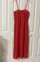 Vintage Red Nightgown Glossy Satin Sz M Long Lacey Spaghetti Straps 100% Nylon