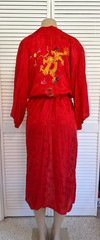 Vintage 60s Golden Bee Red Dragon Kimono Robe Rayon Hand Embroidered Dragon Smal