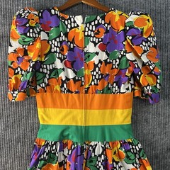 Vintage Leslie Lucks Maxi Dress Size 8 Floral Puff Shoulder Made In USA