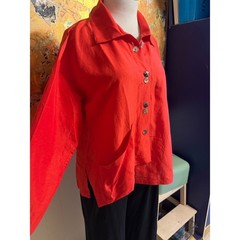 Stunning Vintage Xiao A La Mode Bright Red Silk and Linen Tunic Asymmetrical L