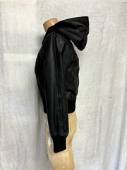 Women’s Vintage 1970s Hooded Black Leather Jacket Orig Label Made in Argentina S