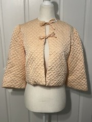 Vintage 1950’s Barbizon Peachy Pink Quilted Rayon Bed Jacket 3/4 Sleeve 36 M