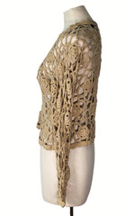 Vintage Cherry Stix Hand Knit Sweater Womens One Size OSFA Roses Floral Beige