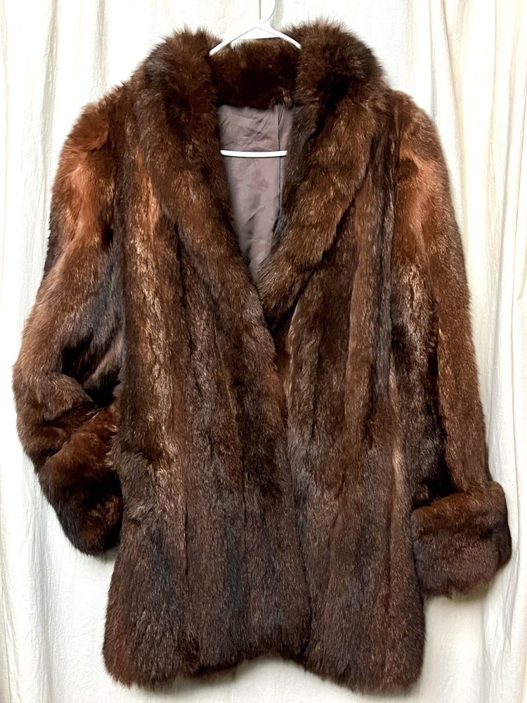 VINTAGE SOFT Reddish Brown NEW ZEALAND OPOSSUM FUR Jacket S/M