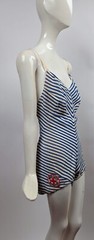 VINTAGE 1940’S BLUE + WHITE STRIPED WATER SAFETY INST BATHING SUIT W OPEN BACK