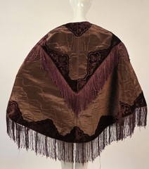 CIVIL WAR 1860’S WATERED SILK MOIRE + SCULPTED VELVET CAPE W FRINGE FOR DRESS