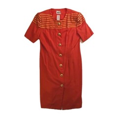 Vintage Leslie Fay Red Orange Midi Dress – Size 16