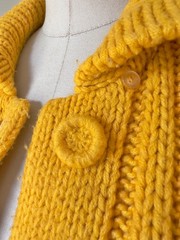 Vintage Hand Knit Mustard Yellow Button Up Sweater Chunky Cardigan