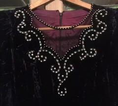 Vintage Crushed Velvet Dress Dark Purple Embellished Whimsi Goth Boho EUC
