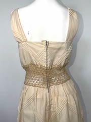 Vintage 1970s Mexican Embroidered Festival Cream Prairie Crochet DRESS