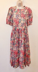 Vintage US 12 UK 14 Laura Ashley Made In Great Britain Floral Dress Puff Sleeve