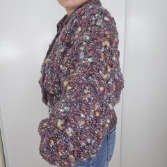 VTG Bini Knit Handmade Wool Chunky Knit Knot Cardigan Large Multicolored Italy
