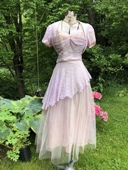 Vintage 1940’s 1950’s Pink Lace Tulle Unique Design Gown Dress w Jkt 34-26-48