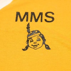 Vintage 1970s MMS Indian Logo Gym V-Neck Ringer T-Shirt Large Yellow White