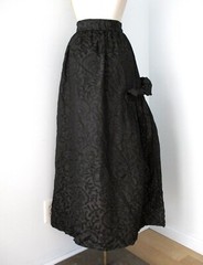 Antique Victorian black patterned taffeta long skirt ruffle embellishments 30 in