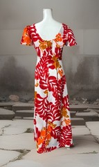 VTG Waltah Clarkes Hawaii Maxi Dress Tropical Floral Mod 60S Sz Sm Resortwear