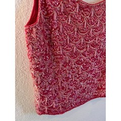 Sequin Tassel Zephyr Wool Vintage Med Hot Pink Mermaid Scale Beaded Tank Top