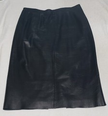 Black Leather Skirt Hugo Buscati sz 6 Calf Length Lined Back Zipper 30 in Vtg