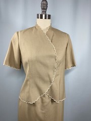 Vintage Dress OGGEE BY RIZKALLAH Designer SIZE 6 SMALL short sleeve tan 70s