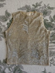 Vintage Mid-19th Century Ivory Wool Sequined Shell Top With Silk Lining Size S/M