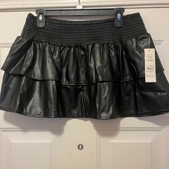 No Boundaries Black Faux Leather Tiered Mini Skirt Size L 12-14 NEW Y2K club