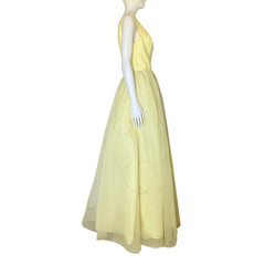 Vintage 50s Pastel Yellow Prom Dress Ball Gown XS Formal Cupcake Flaws 24″ Waist
