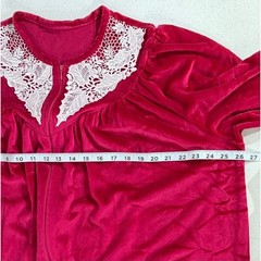 Vintage Velvet Maxi Gown HouseCoat Magenta Pink Lace Trim Grandma Granny Cottage
