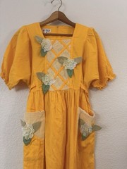 Vtg 70s 80s Korean Trousseau House Dress Hon-Su-Bang Crochet Applique Day Dress