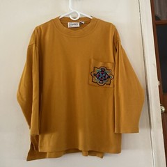 80’s Cedars Sunflower Cotton Mock Neck Ladies Top Blouse, Southwest Beading EUC