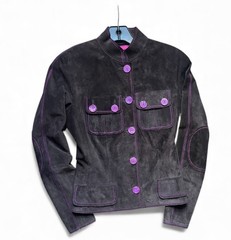 1990s Emanuel Ungaro Leather Suede Chocolate Brown + Purple Vintage Moto Jacket