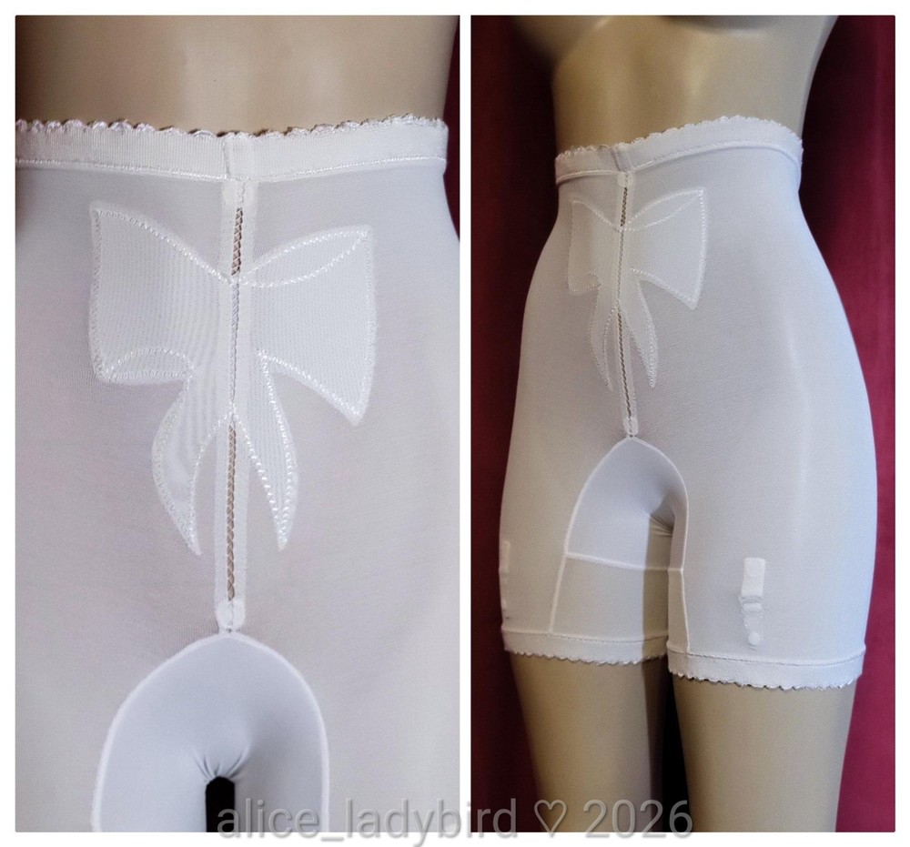 Vintage ISIS Long-Leg PANTY Girdle GARTER Belt Nylon LLPG Coquette Bow Shorts ~M