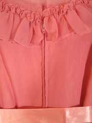VTG 1970’s Maxi Dress~Pink~Collar~Long Sleeve~Bow~Ruffles~Union Made~Sheer~BOHO