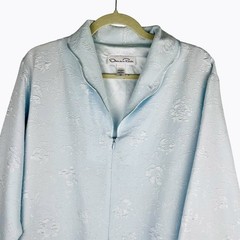 Vintage Oscar De La Renta Blue House Coat Robe Medium 1/2 Zip Cuff Long Sleeve