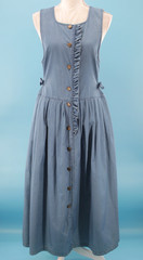 VTG Womens 80s 90s Denim Ruffle Trim Laura Ashley Maxi Dress Sz 4 S/M 1980 1990s
