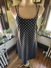 Vintage 80’s DBY Woman’s Dress Black/White Polka Dots Cute Tie Up Back Sz. M