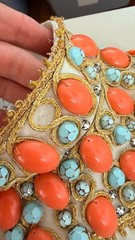 Vintage 1960’s Cream Silk Turquoise Coral Beaded Cocktail Dress Size XS