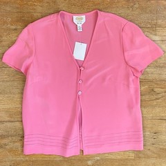 Vintage Silk Cardigan Top Size Large 80s Talbots Short Sleeve Eyelet Open Blouse