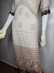 Vtg Y2k Kroshetta By Papillon Crochet Knit Midi Dress Women’s L Cream Beaded